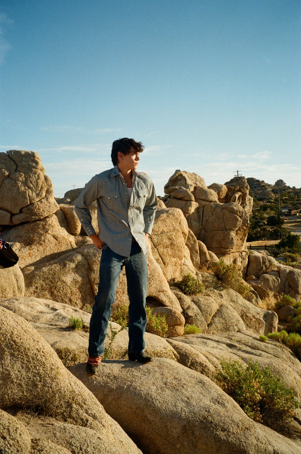 Men's Signature Denim Pinstripe Western Shirt by Rockmount Ranch Wear in vintage denim with sawtooth pockets