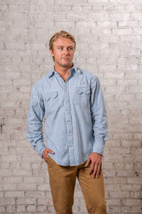 Men's Stonewashed Denim Sawtooth Western Shirt in Sky Blue