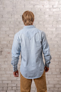 Men's Stonewashed Denim Sawtooth Western Shirt in Sky Blue