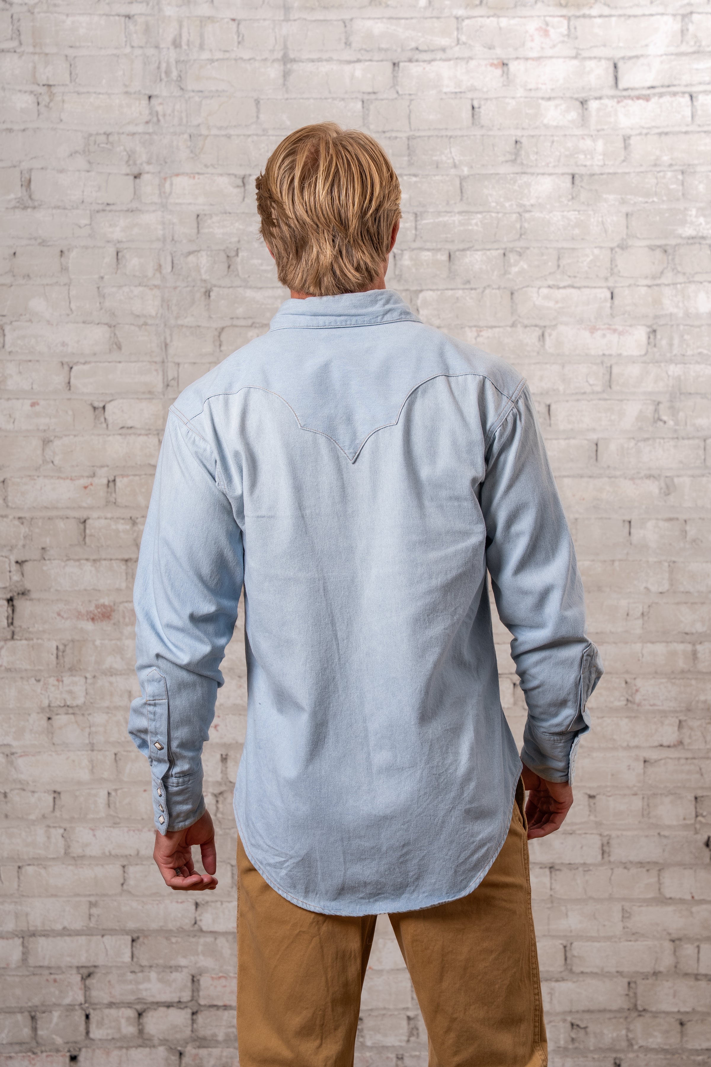 Men's Stonewashed Denim Sawtooth Western Shirt in Sky Blue