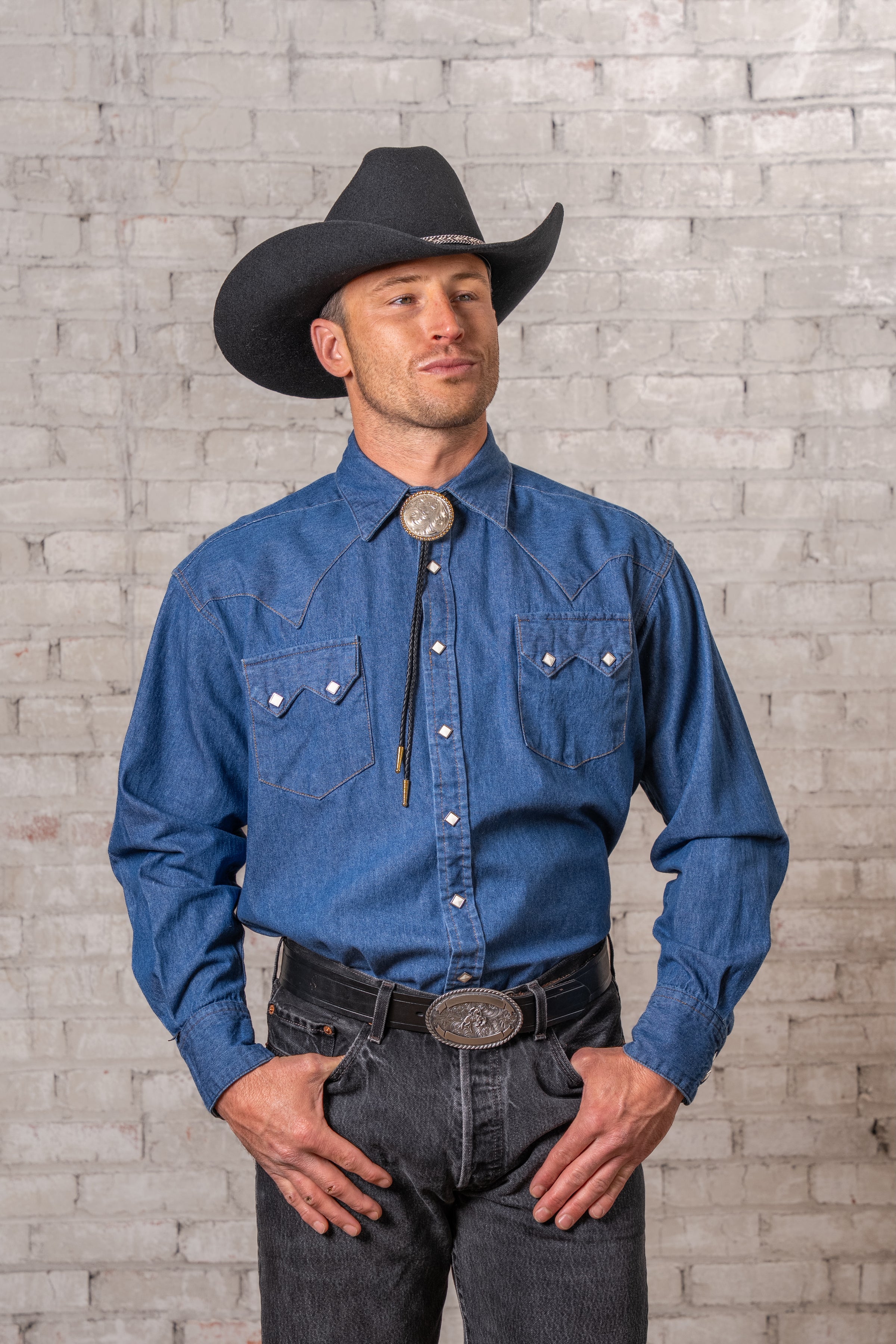 Men's Classic Stonewashed Denim Western Shirt