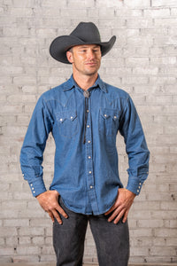 Men's Classic Light Blue Denim Western Shirt
