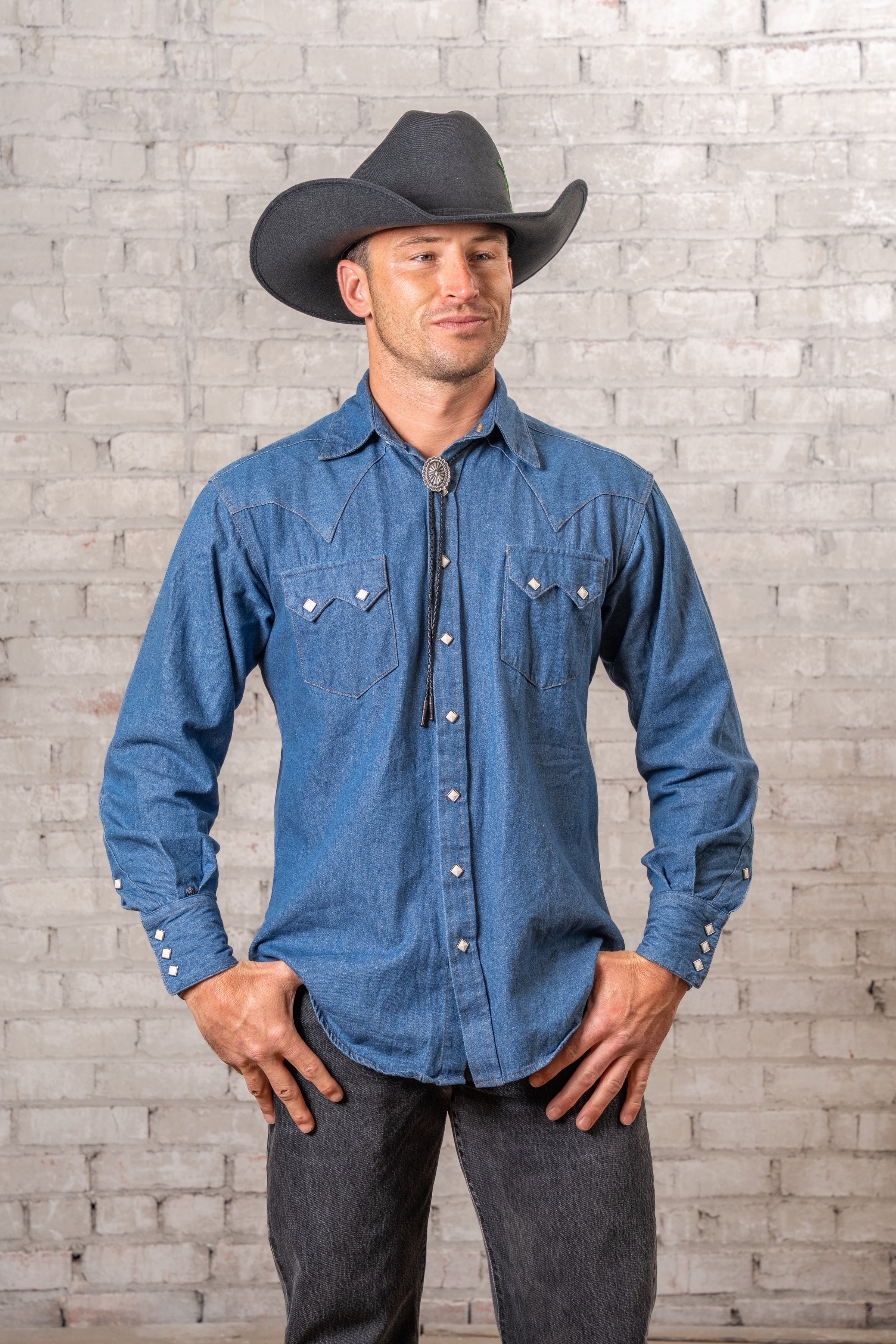 Men's Classic Light Blue Denim Western Shirt