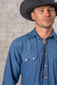 Men's Classic Light Blue Denim Western Shirt