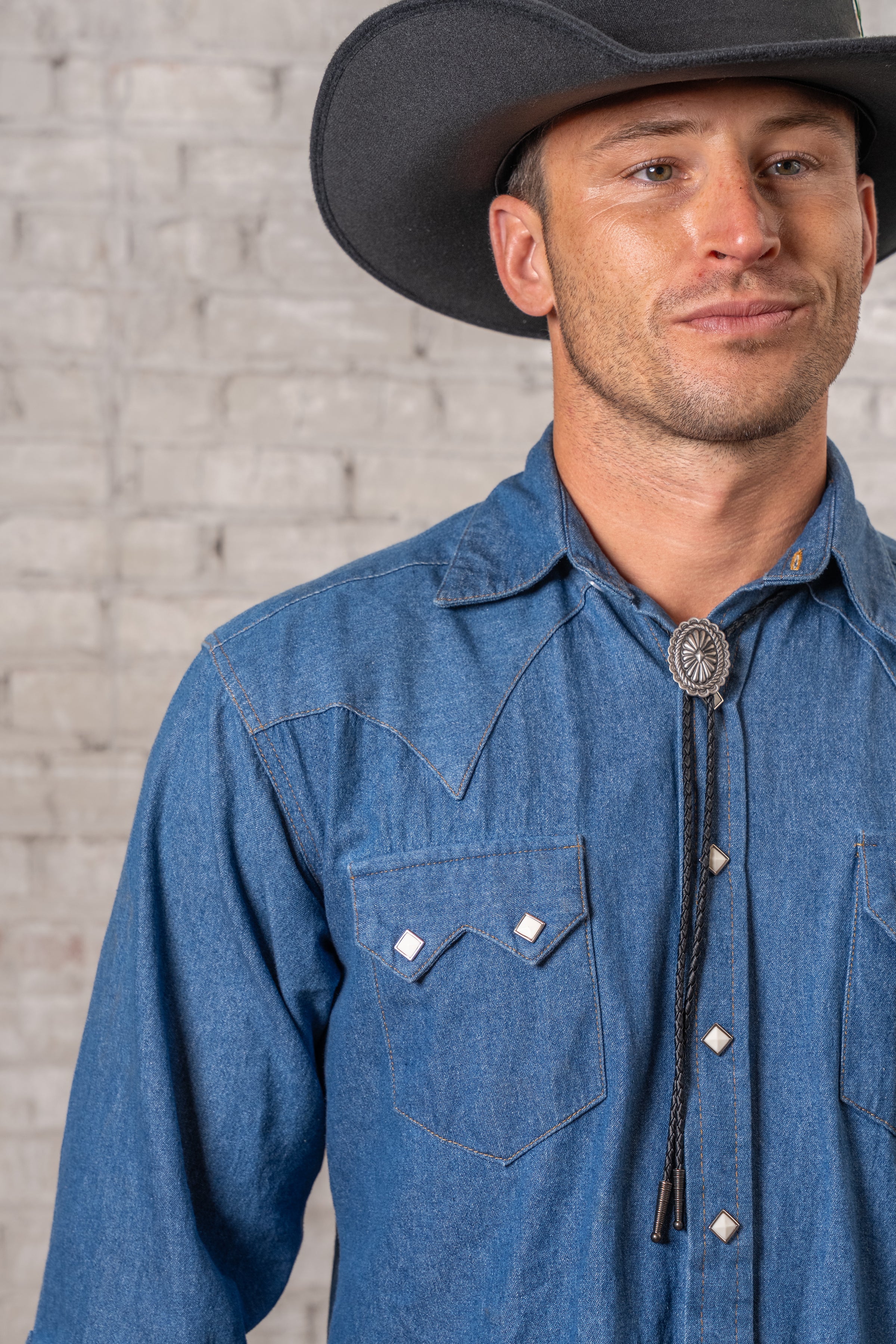 Men's Classic Light Blue Denim Western Shirt