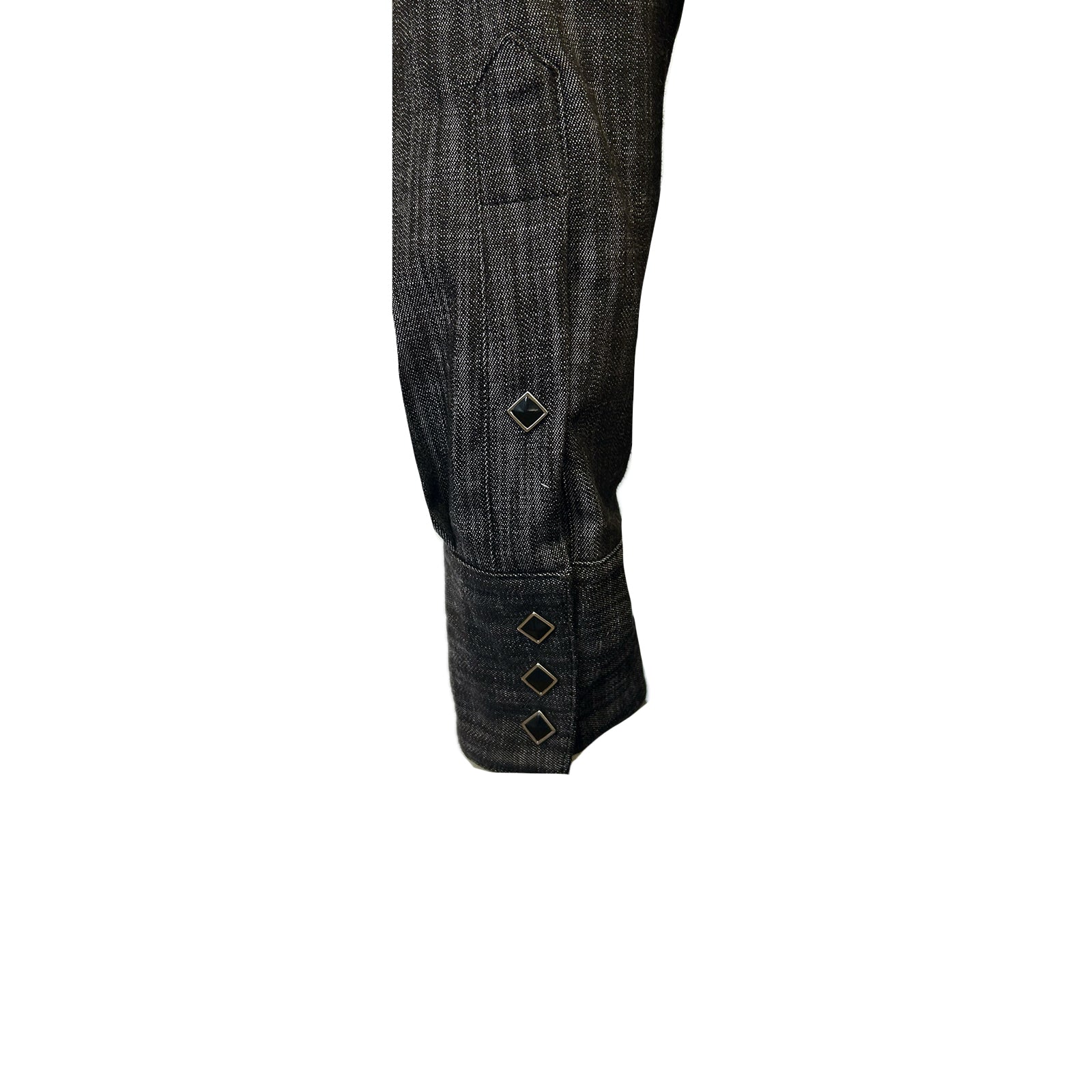 Men's Black Stonewashed Diamond Snap Denim Sawtooth Pocket Western Shirt