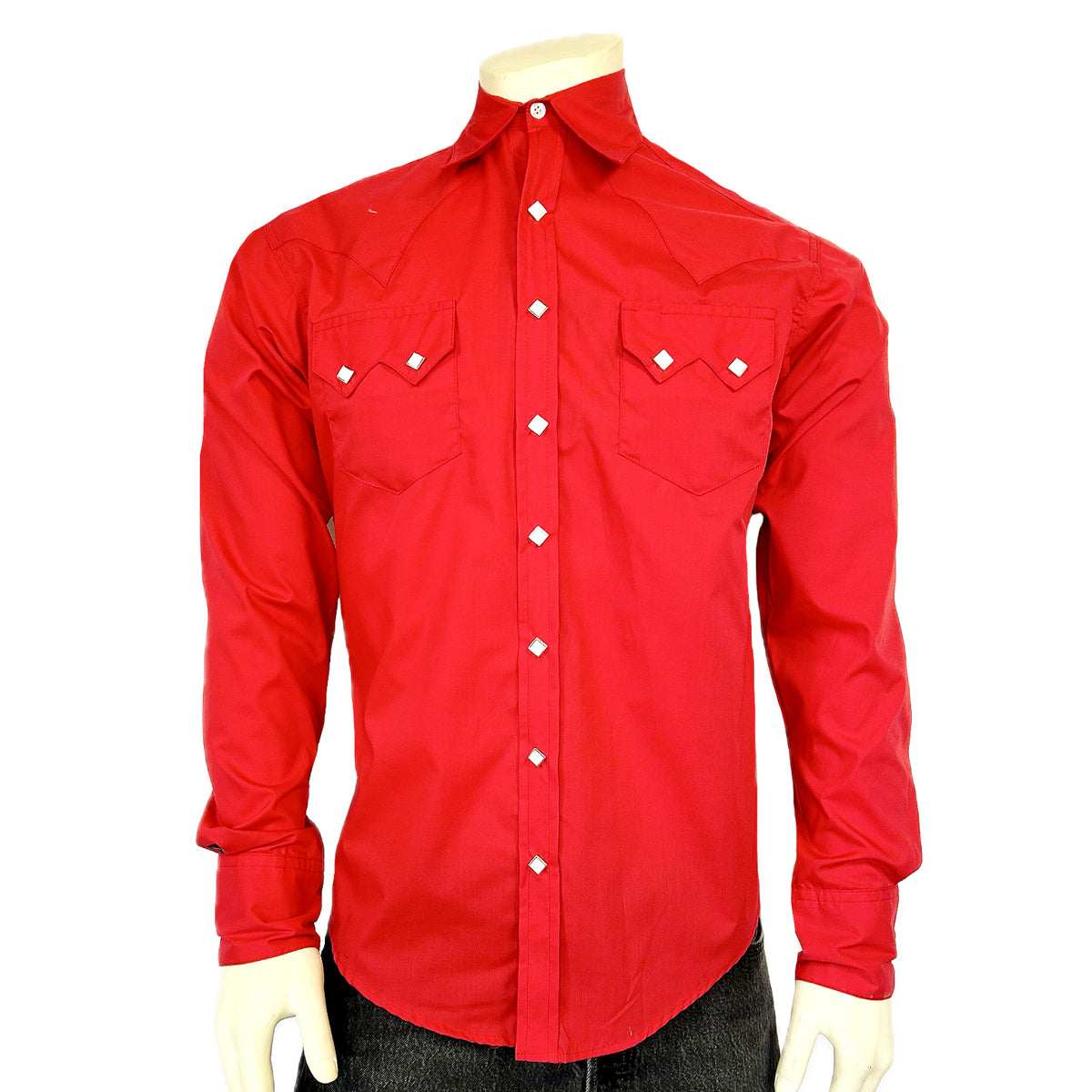Men's Slim Fit Red Cotton Blend Western Shirt - Rockmount