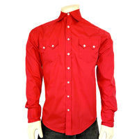 Men's Slim Fit Red Cotton Blend Western Shirt - Rockmount