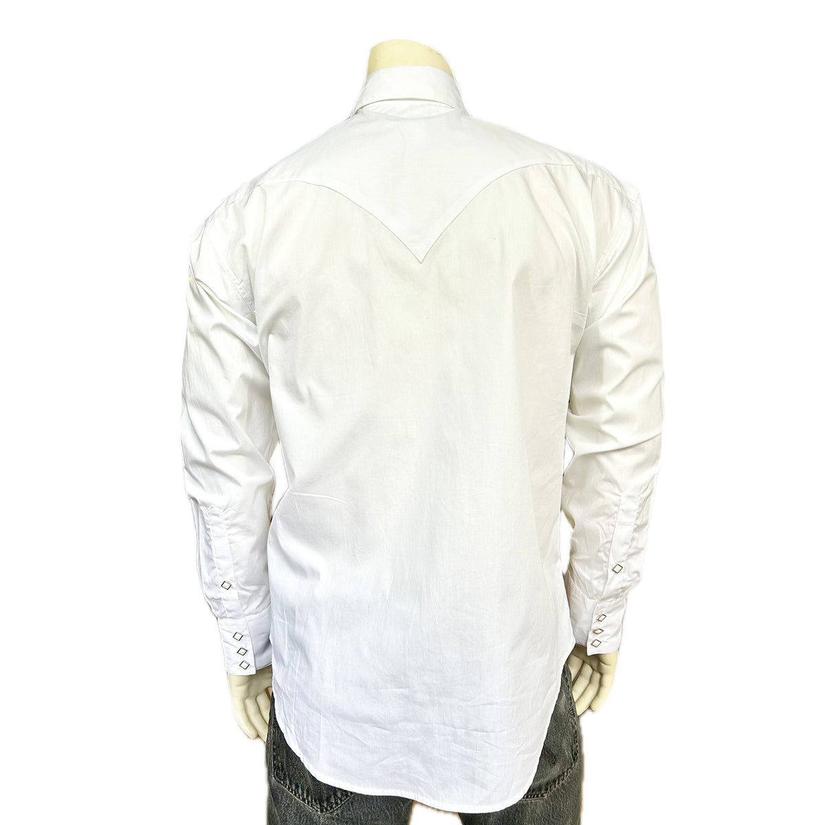 Men's Slim Fit White Cotton Blend Western Shirt - Rockmount
