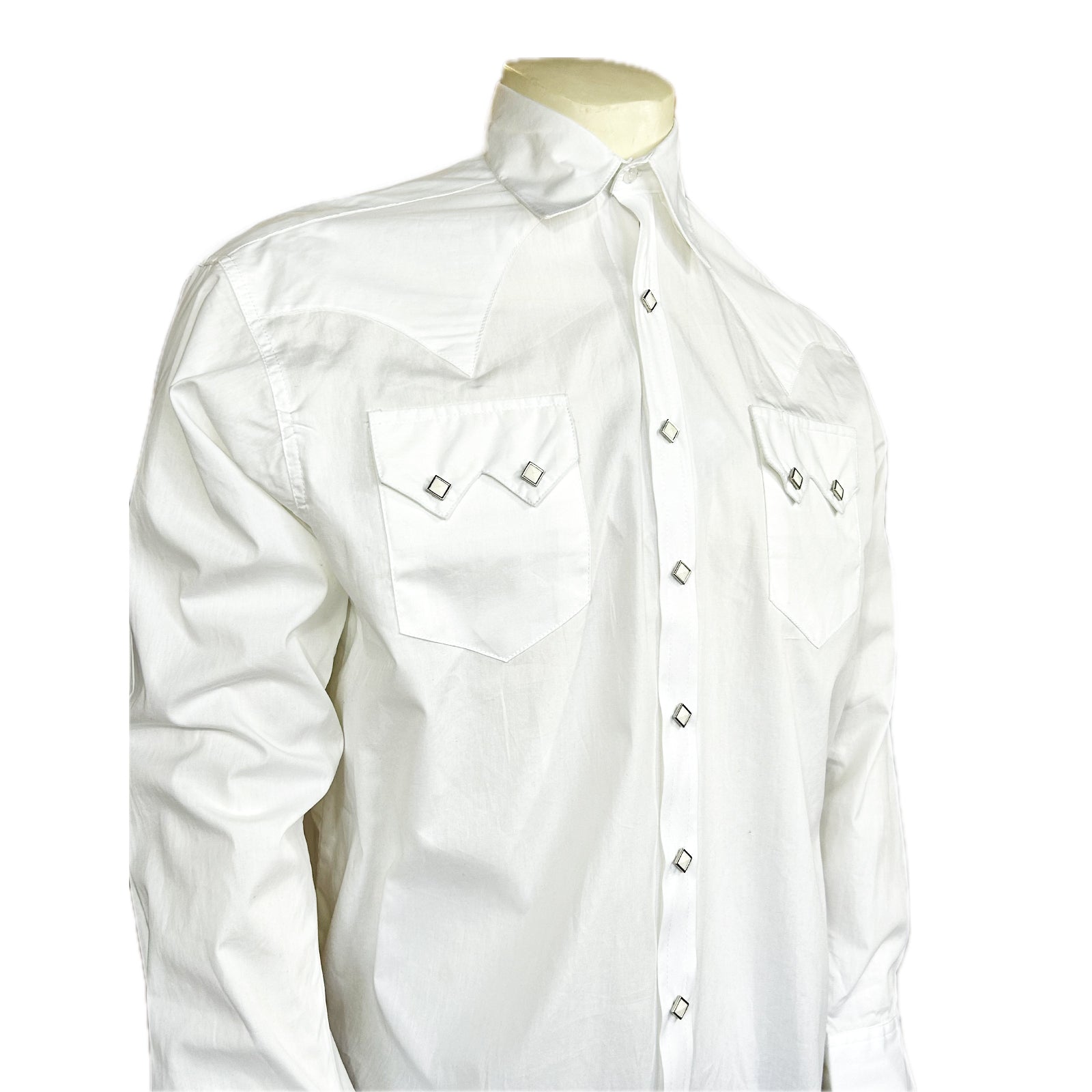 Men's Slim Fit White Cotton Blend Western Shirt - Rockmount