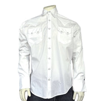 Men's Slim Fit White Cotton Blend Western Shirt - Rockmount