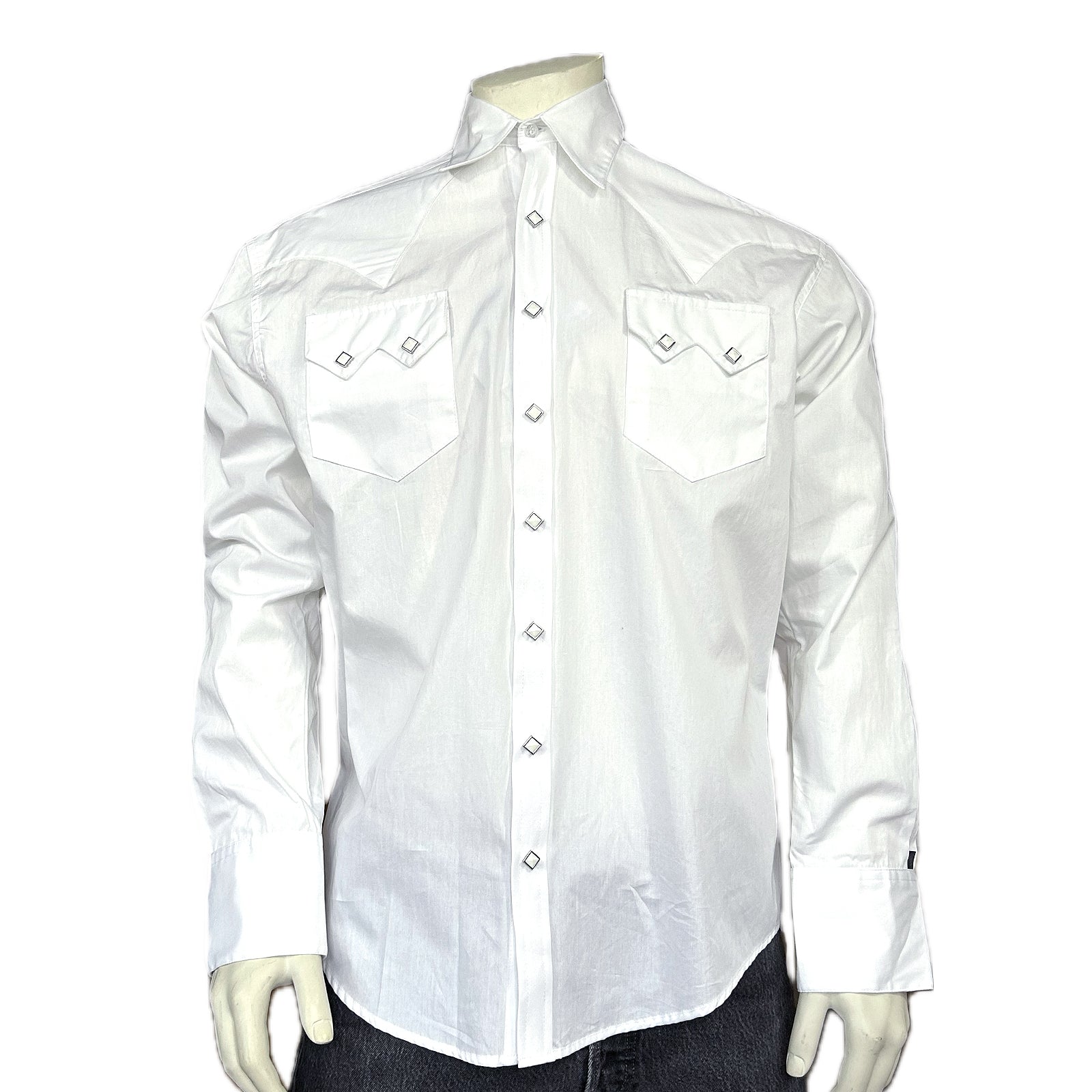 Men's Slim Fit White Cotton Blend Western Shirt - Rockmount