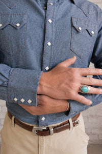 Men's Navy Blue Cotton Chambray Western Shirt