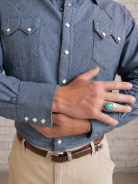 Men's Navy Blue Cotton Chambray Western Shirt