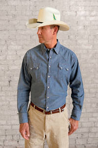 Men's Navy Blue Cotton Chambray Western Shirt