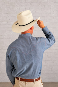 Men's Navy Blue Cotton Chambray Western Shirt