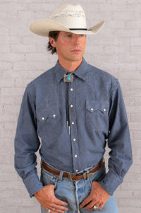 Men's Laundered Blue Chambray Premium Cotton Western Shirt