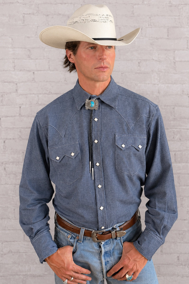 Men's Laundered Blue Chambray Premium Cotton Western Shirt