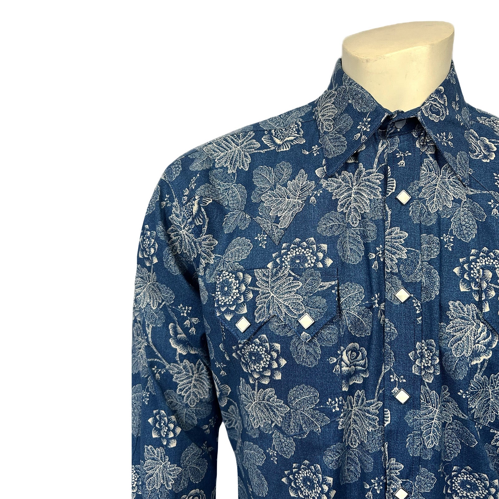 Men's Long Sleeve Navy Floral Print Western Shirt - Rockmount