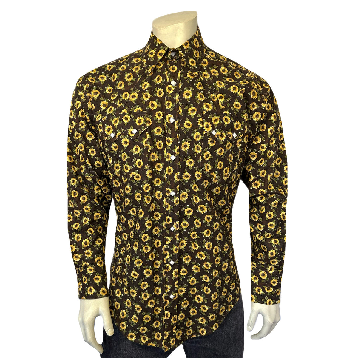 Men's Vintage Brown Sunflower Print Western Shirt - Rockmount