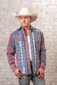 Men's Premium Flannel Jacquard Western Shirt in Black, Red & Blue