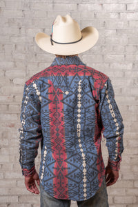 Men's Premium Flannel Jacquard Western Shirt in Black, Red & Blue