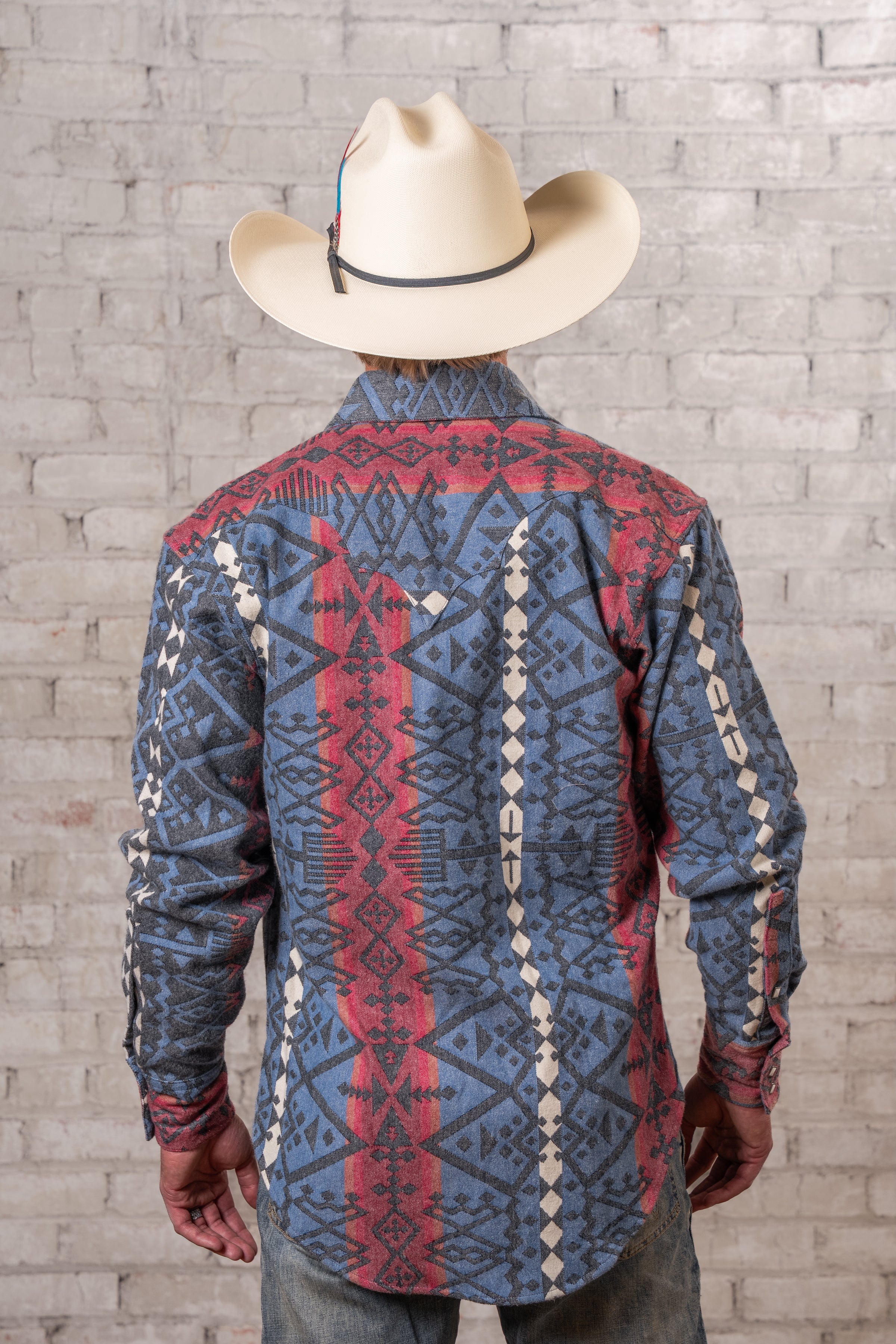Men's Premium Flannel Jacquard Western Shirt in Black, Red & Blue