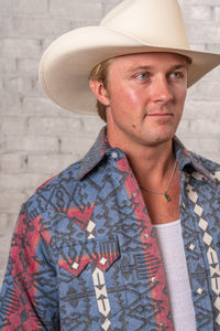Men's Premium Flannel Jacquard Western Shirt in Black, Red & Blue