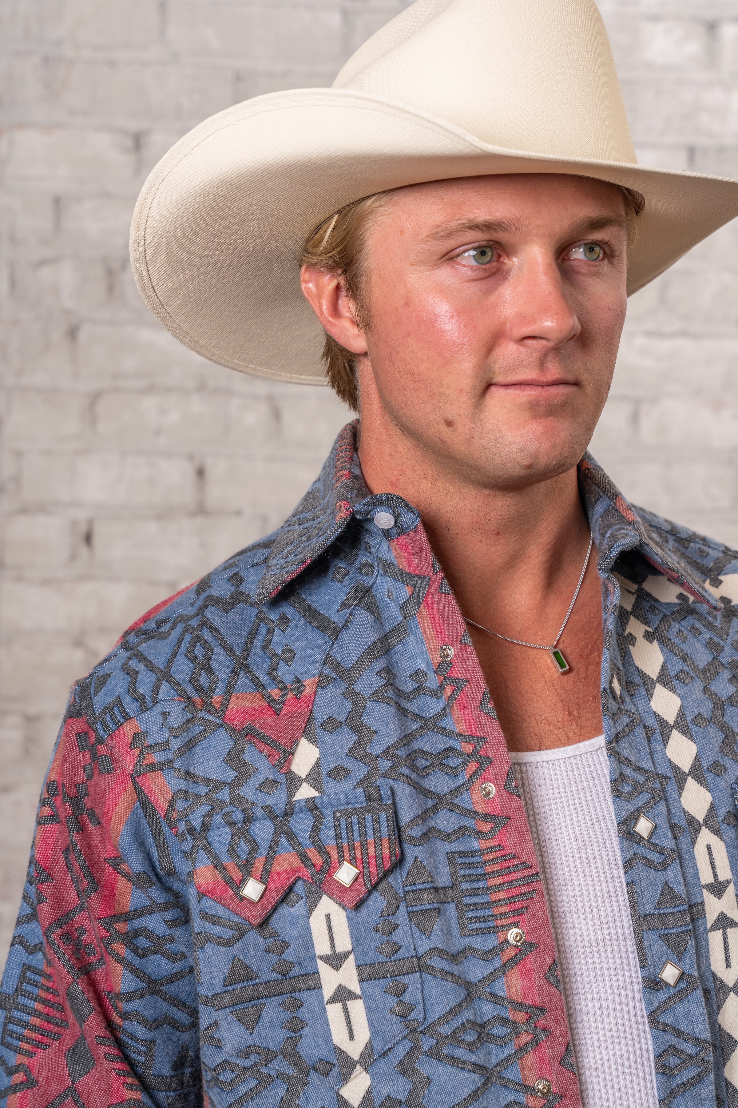 Men's Premium Flannel Jacquard Western Shirt in Black, Red & Blue