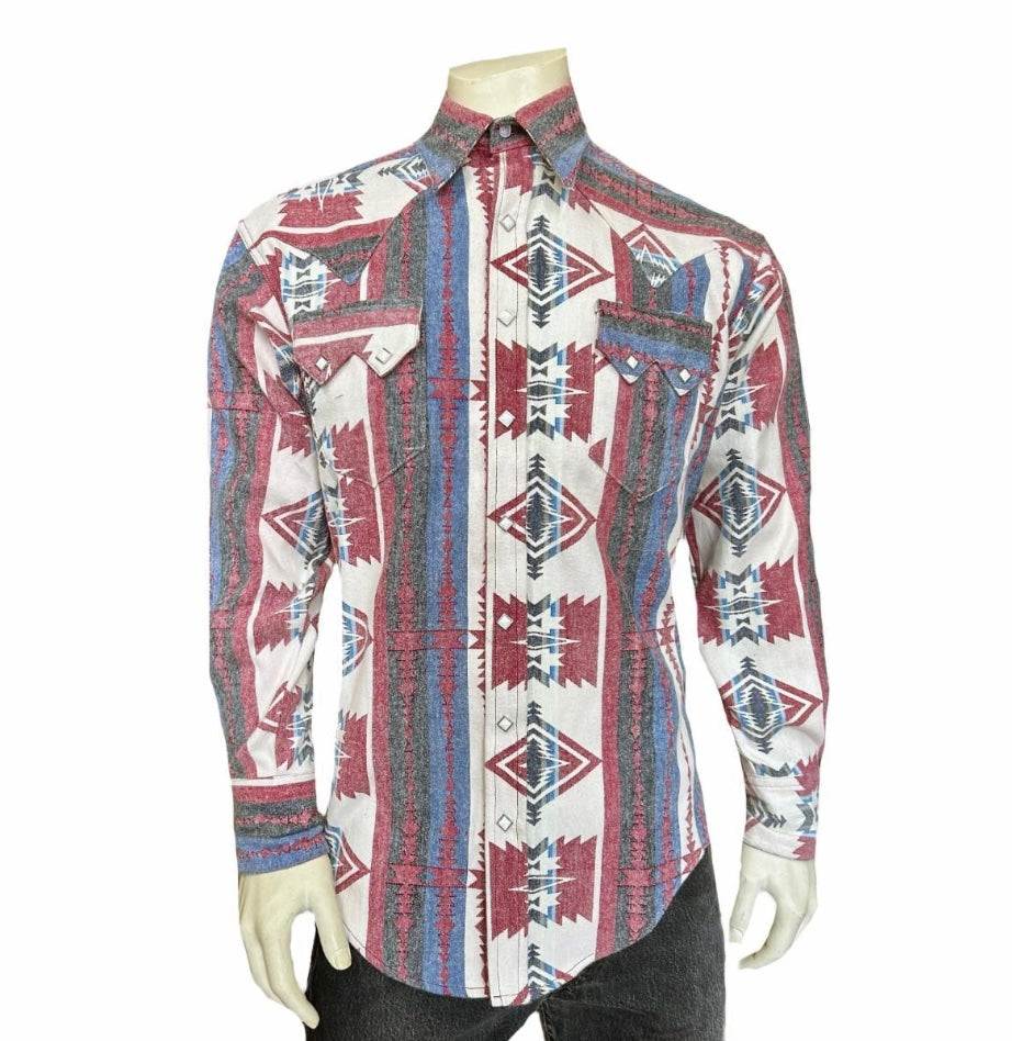 Men's Premium Flannel Jacquard Western Shirt by Rockmount Ranch Wear in vintage plaid with sawtooth pocket