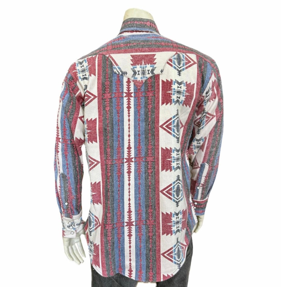 Men's Premium Flannel Jacquard Western Shirt by Rockmount Ranch Wear in vintage natural red and black plaid