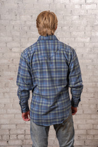 Men's Organic Plush Flannel Blue & Green Plaid Western Shirt