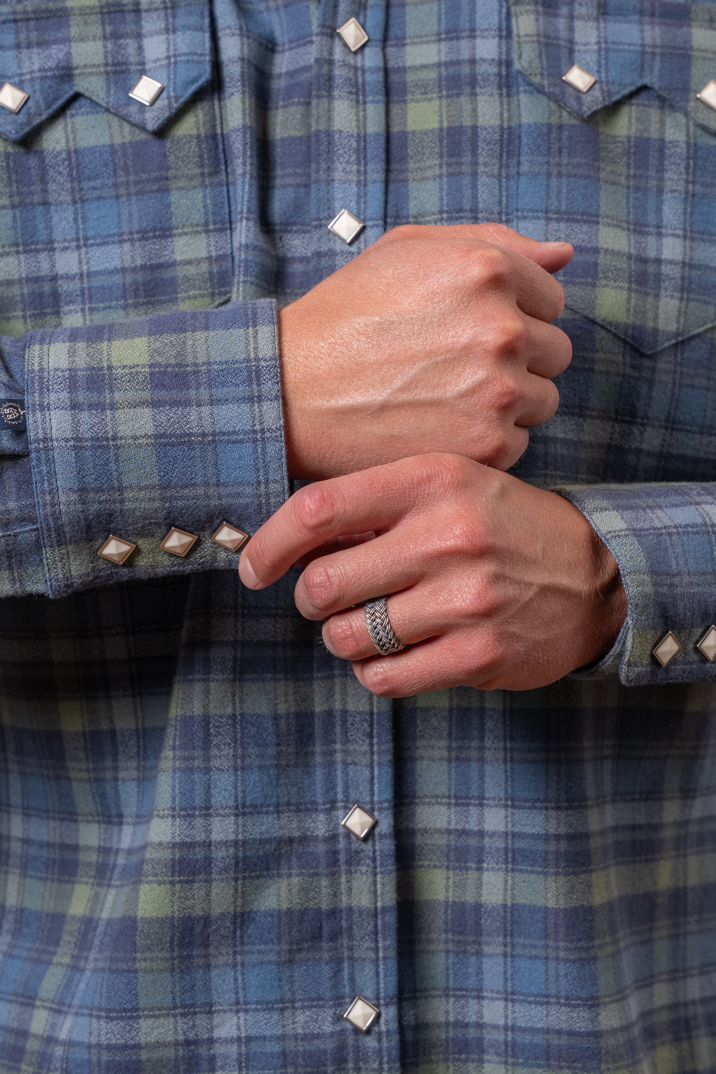 Men's Organic Plush Flannel Blue & Green Plaid Western Shirt