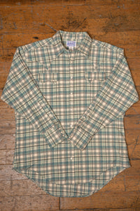 Men's Organic Plush Flannel Dusty Blue Plaid Western Shirt