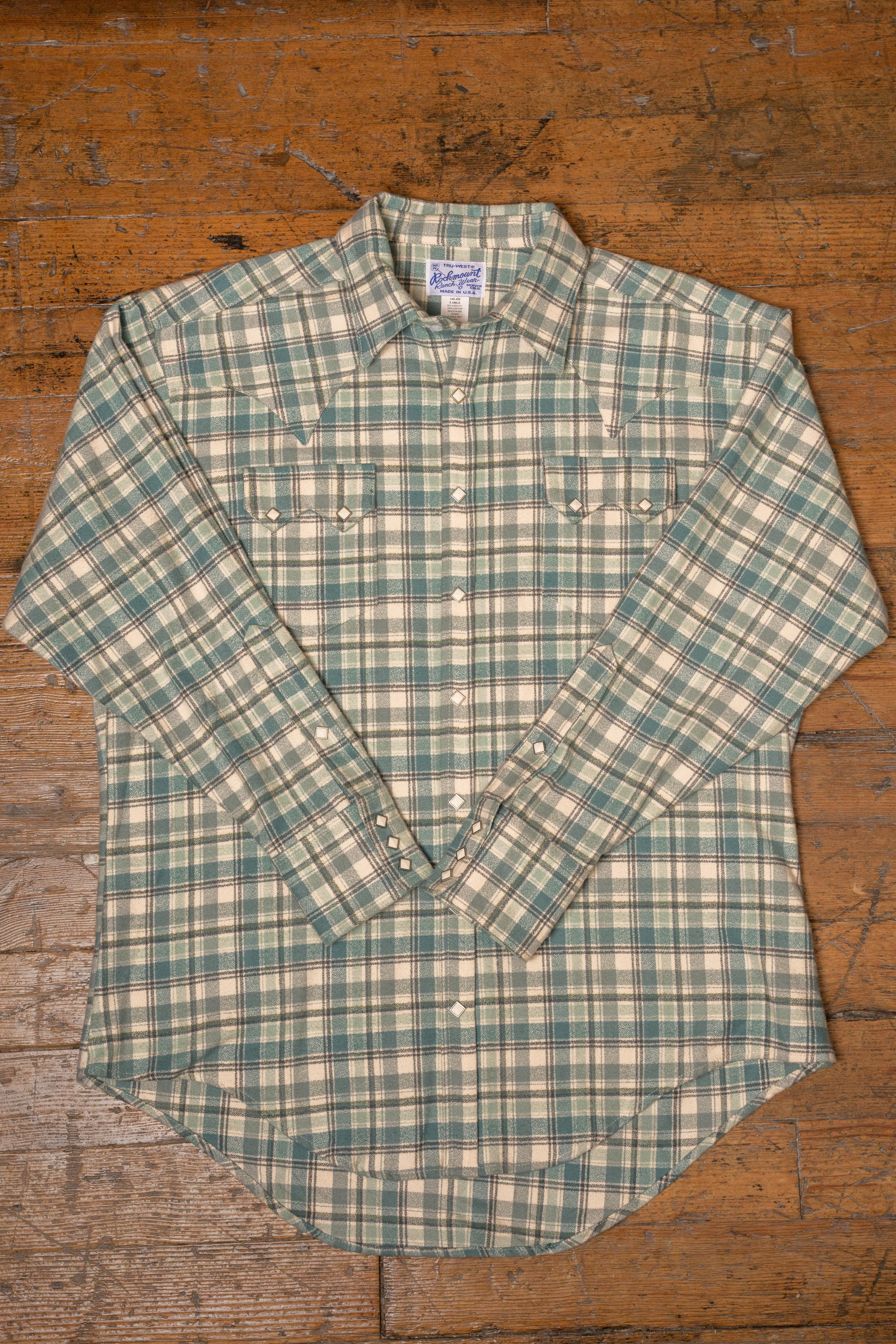 Men's Organic Plush Flannel Dusty Blue Plaid Western Shirt