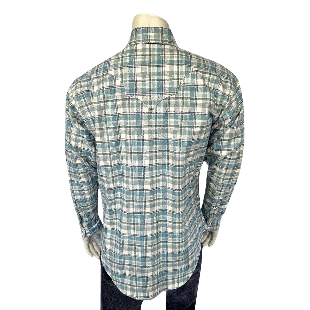 Men's Organic Plush Flannel Dusty Blue Plaid Western Shirt - Rockmount