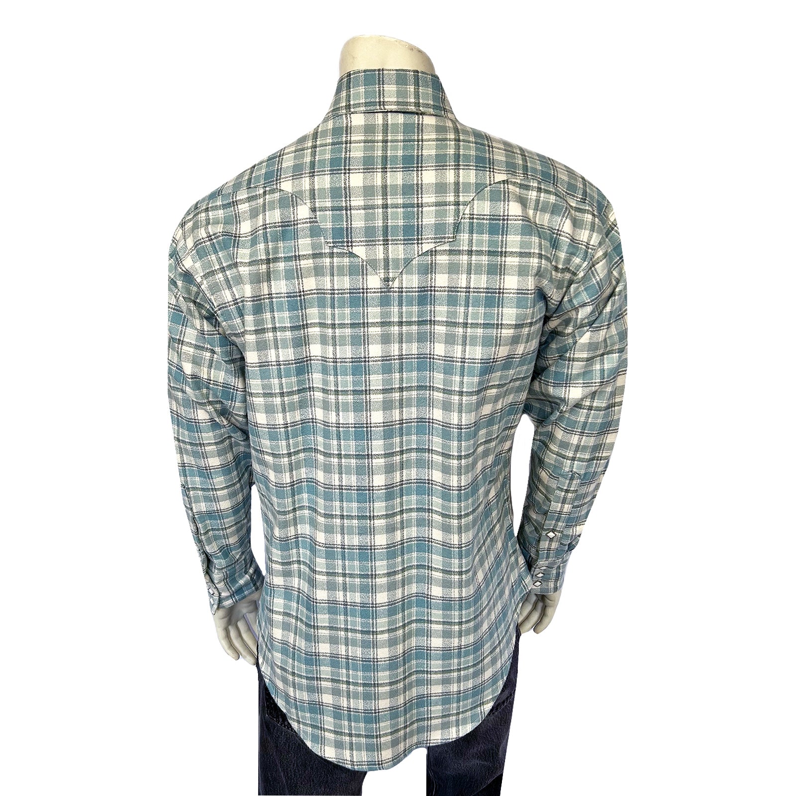 Men's Organic Plush Flannel Dusty Blue Plaid Western Shirt - Rockmount
