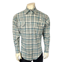 Men's Organic Plush Flannel Dusty Blue Plaid Western Shirt - Rockmount