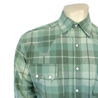 Men's Organic Plush Flannel Sage Green Plaid Western Shirt - Rockmount
