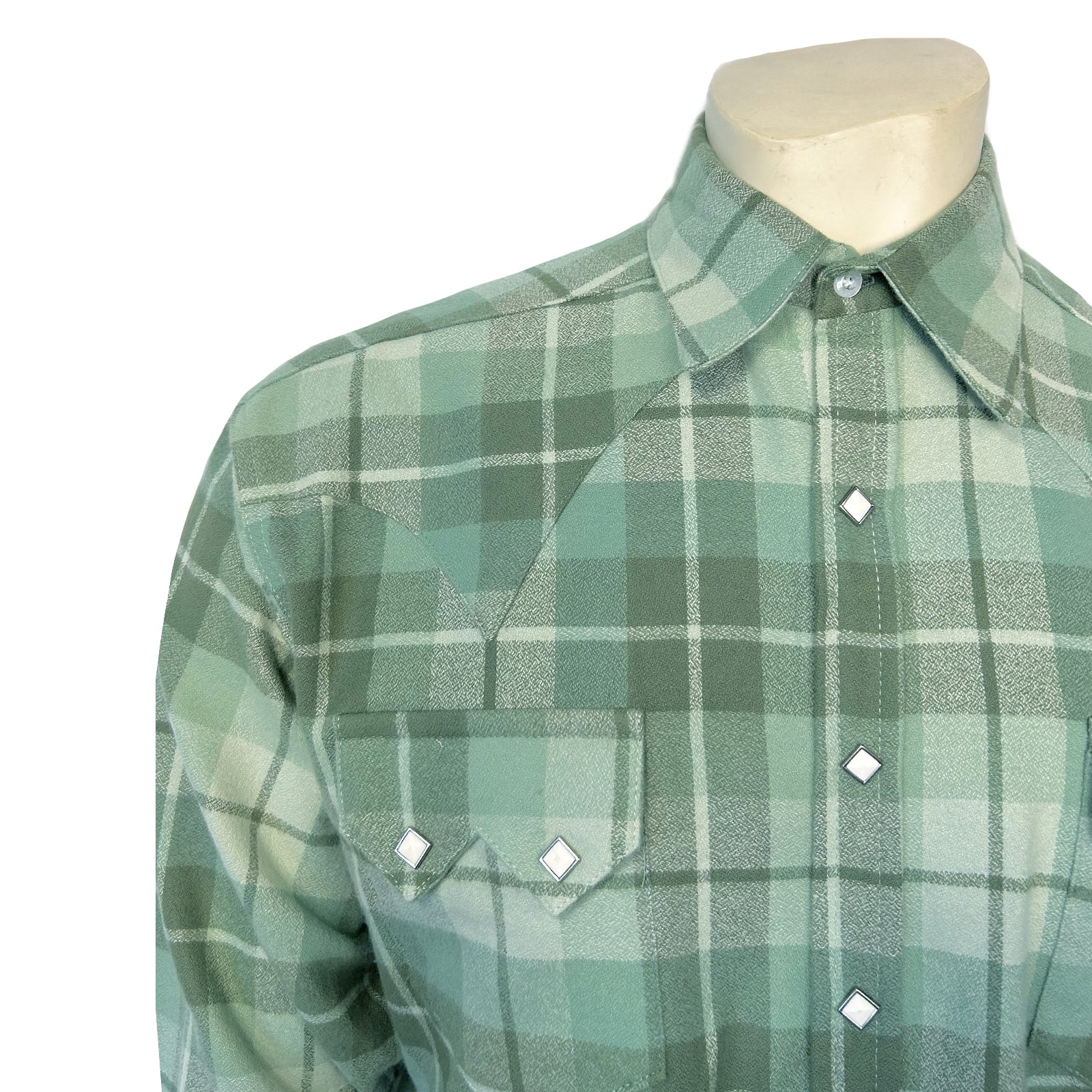 Men's Organic Plush Flannel Sage Green Plaid Western Shirt - Rockmount
