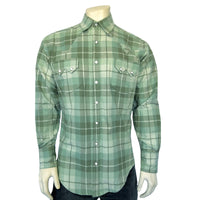 Men's Organic Plush Flannel Sage Green Plaid Western Shirt - Rockmount