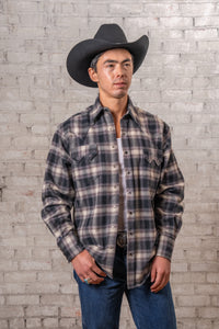 Men's Plush Flannel Black Plaid Western Shirt
