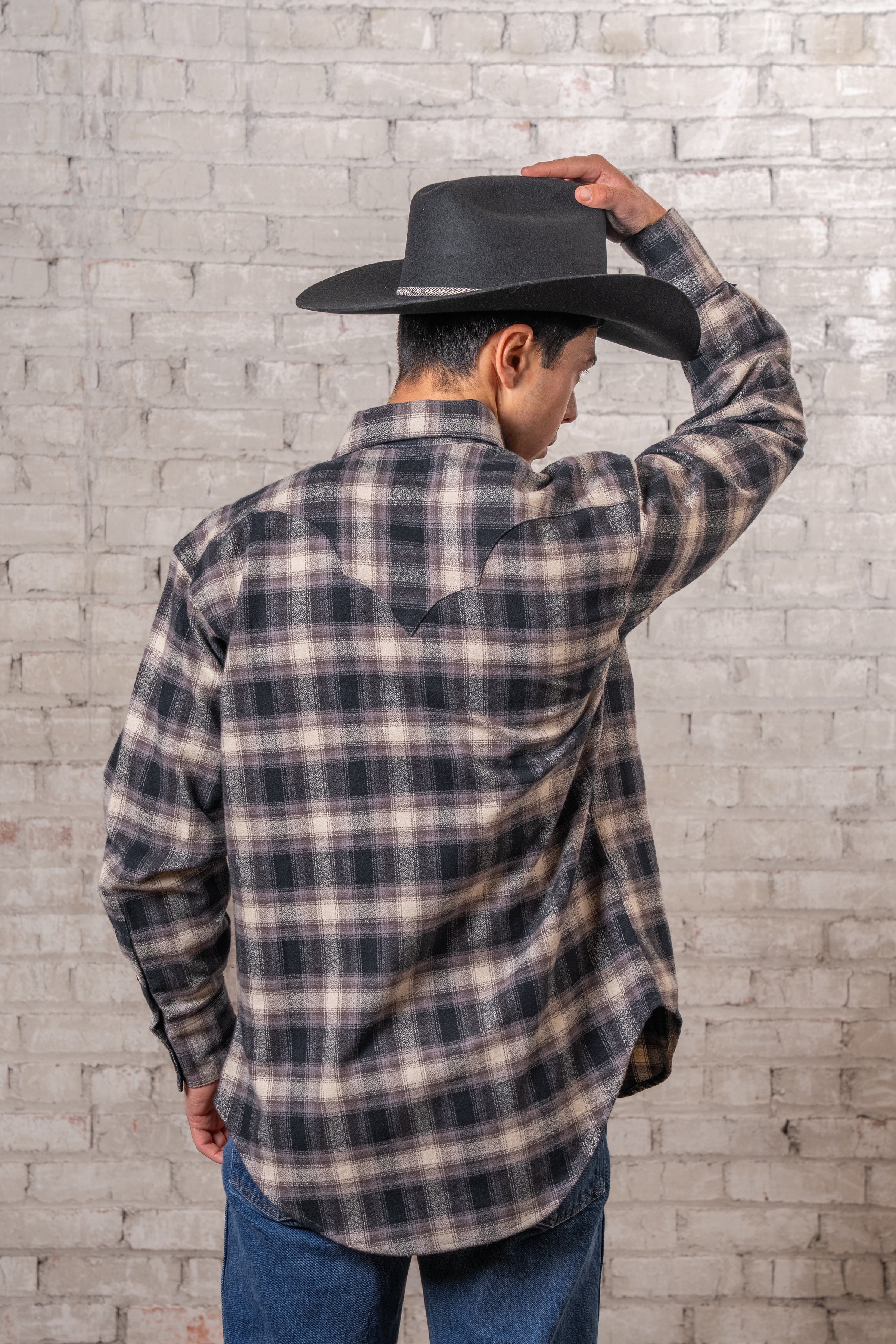 Men's Plush Flannel Black Plaid Western Shirt