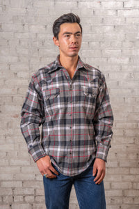 Men's Plush Flannel Black & Grey Plaid Western Shirt