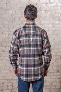 Men's Plush Flannel Black & Grey Plaid Western Shirt