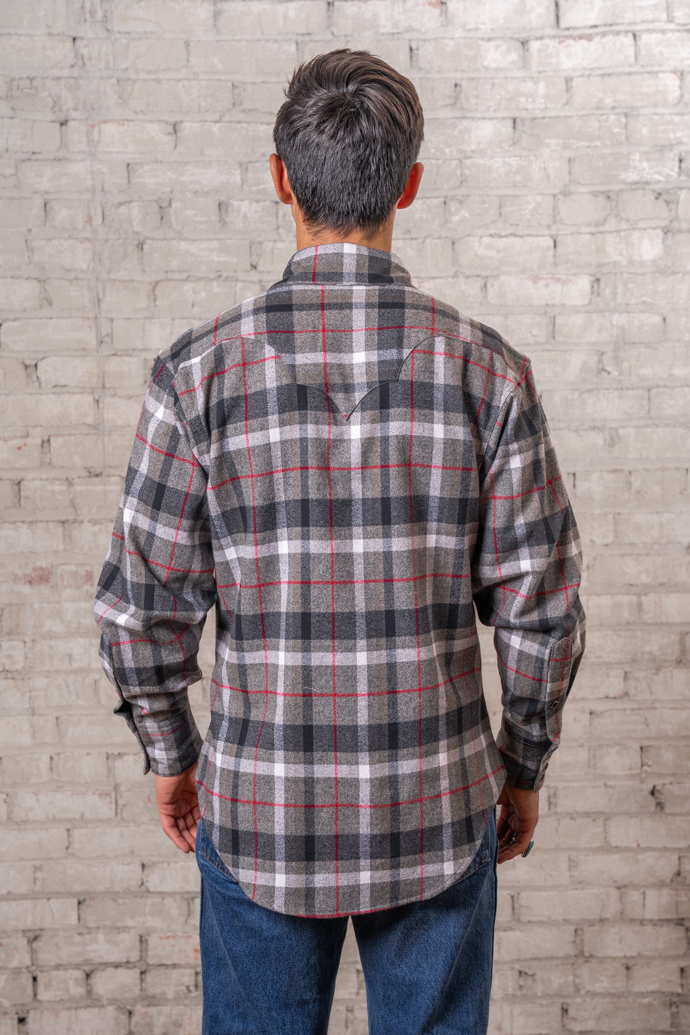Men's Plush Flannel Black & Grey Plaid Western Shirt