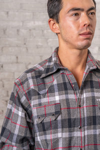 Men's Plush Flannel Black & Grey Plaid Western Shirt