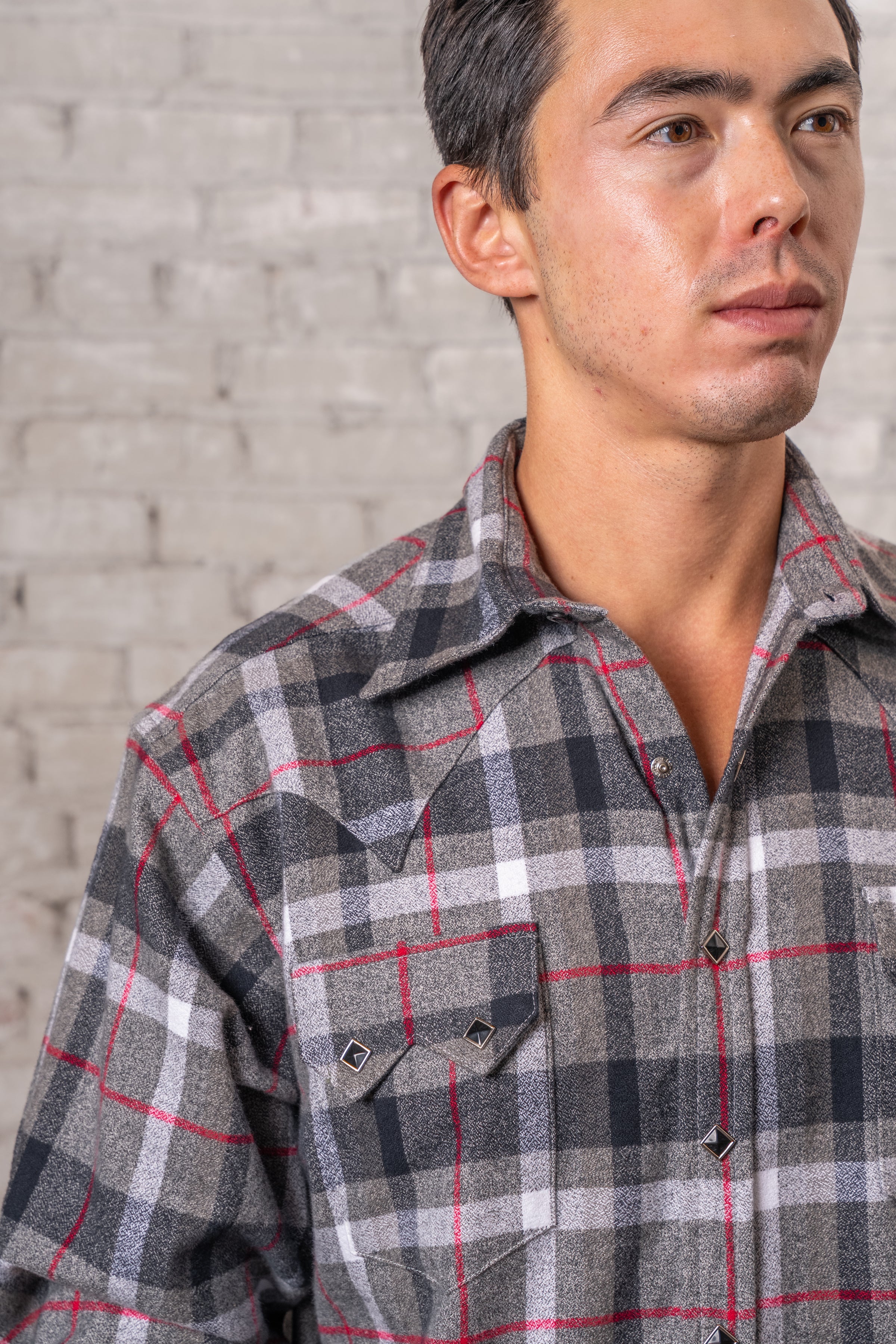 Men's Plush Flannel Black & Grey Plaid Western Shirt