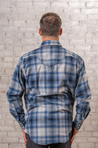Men's Plush Flannel Blue & Grey Plaid Western Shirt