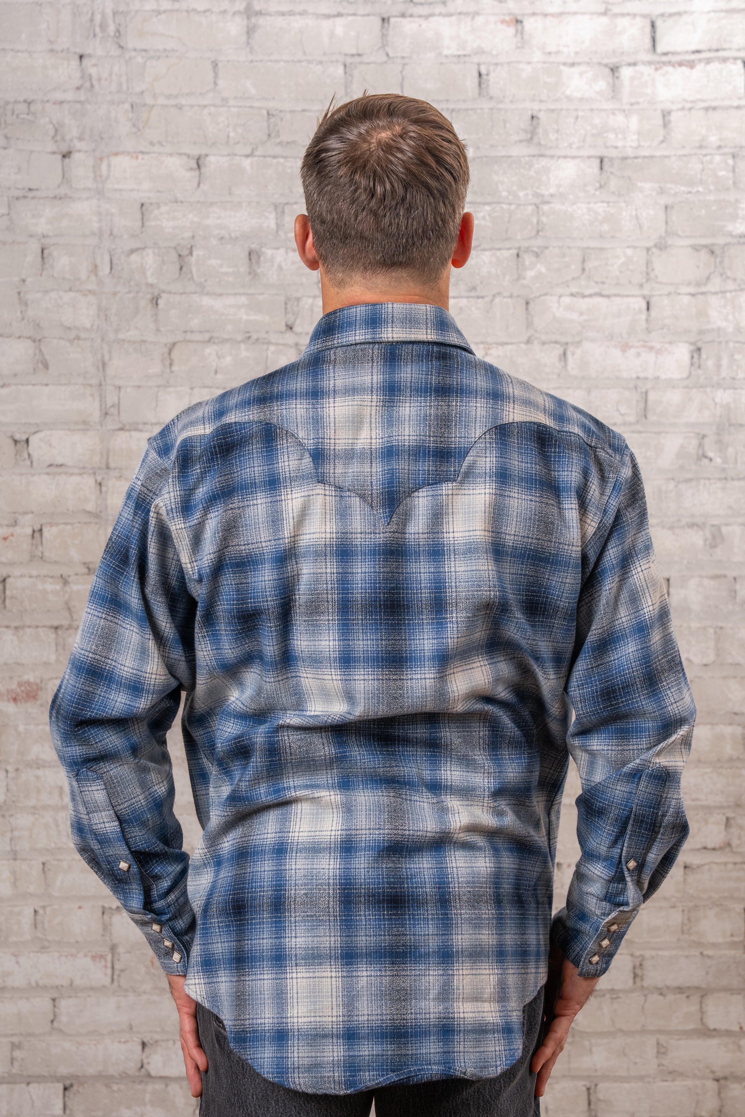 Men's Plush Flannel Blue & Grey Plaid Western Shirt